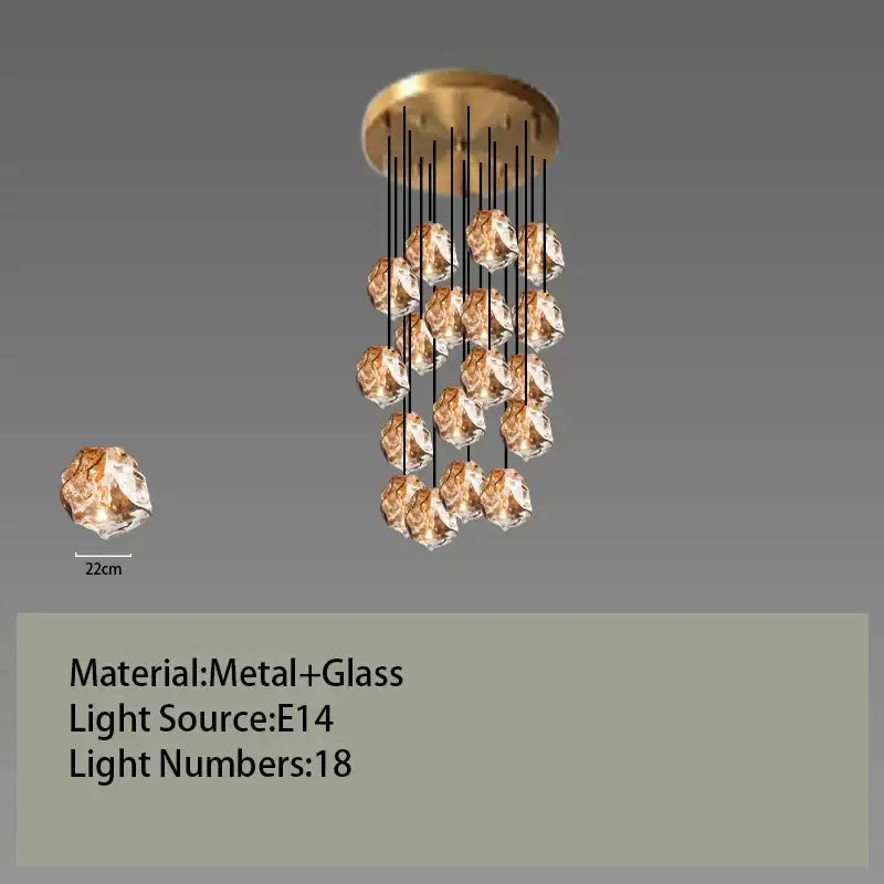 Postmodern gold irregular glass led chandelier dining room light