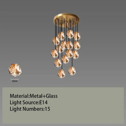 Postmodern gold irregular glass led chandelier dining room light