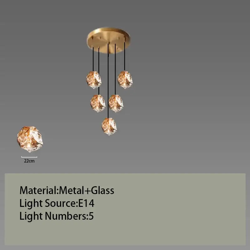 Postmodern gold irregular glass led chandelier dining room light