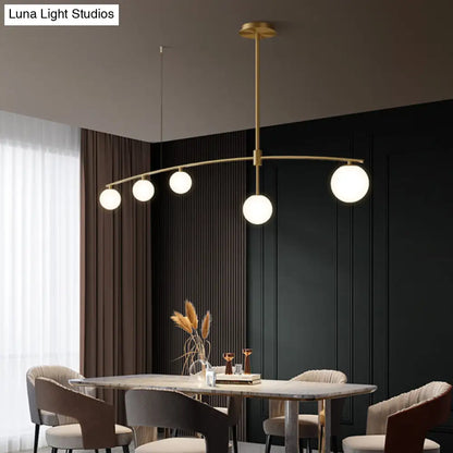DecorBites™ Postmodern Gold Island Pendant Light with Frosted White Glass Orb Shape