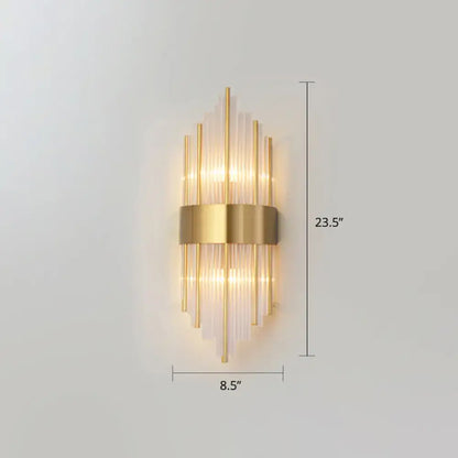 Postmodern gold k9 crystal wall sconce living room 2-light glass rods