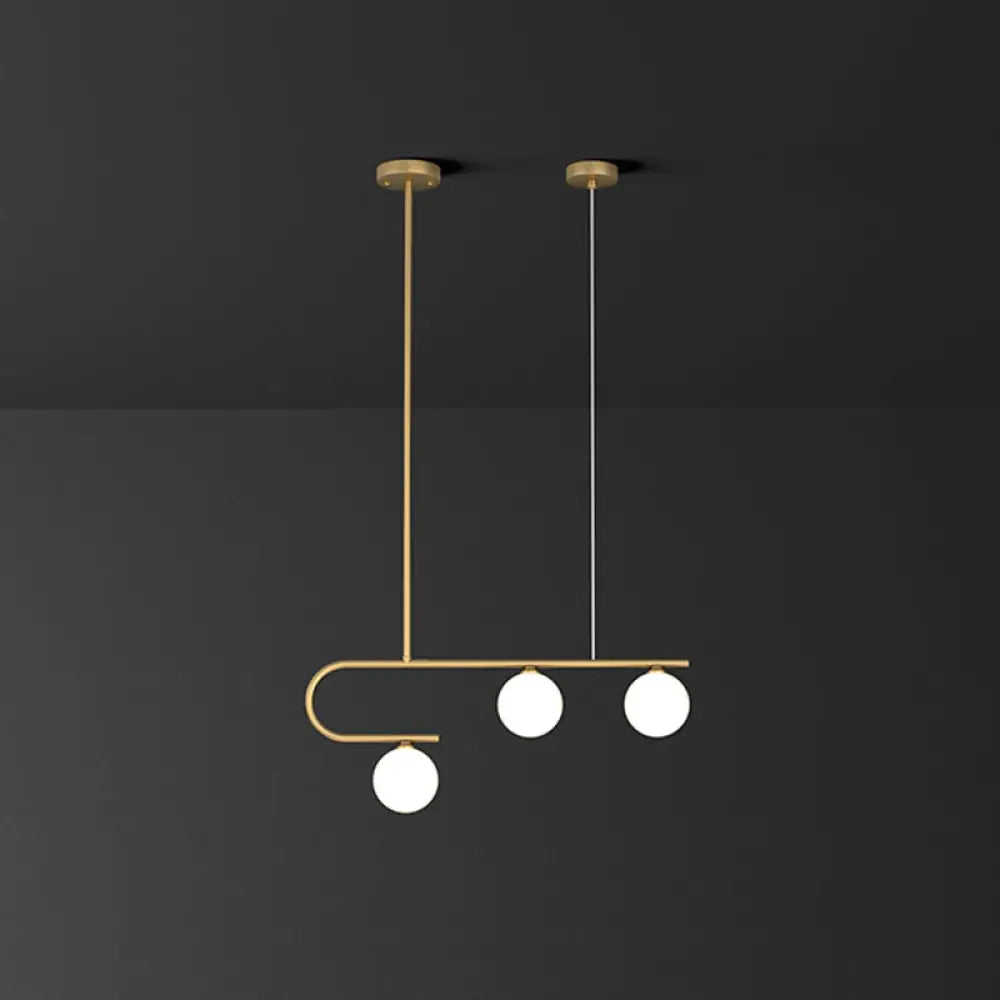 DecorBites™ Postmodern Gold Linear Island Pendant Light with Ivory Ball Glass - LED Hanging Lamp