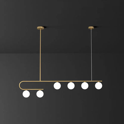 DecorBites™ Postmodern Gold Linear Island Pendant Light with Ivory Ball Glass - LED Hanging Lamp