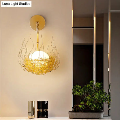 Postmodern gold nest globe glass wall light fixture bedroom sconce