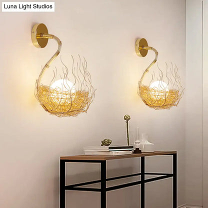 Postmodern gold nest globe glass wall light fixture bedroom sconce