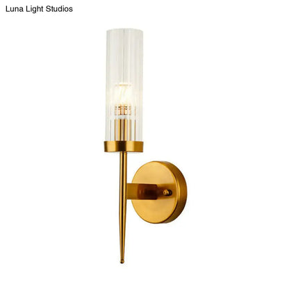 Postmodern gold ribbed glass wall sconce stairway light