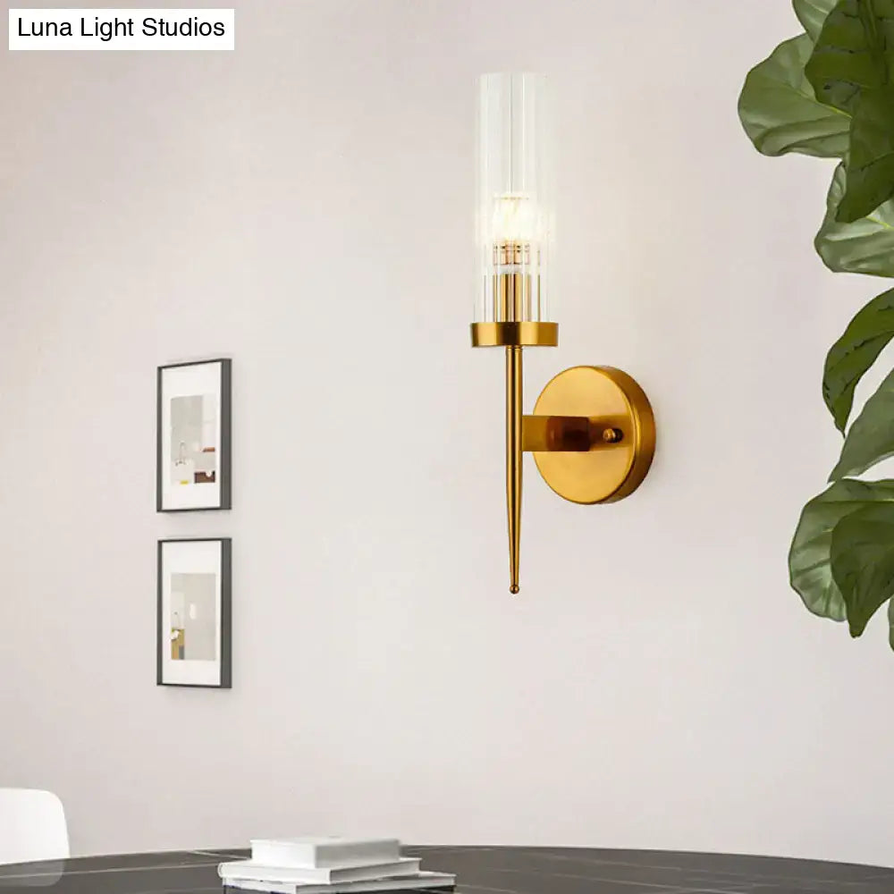 Postmodern gold ribbed glass wall sconce stairway light