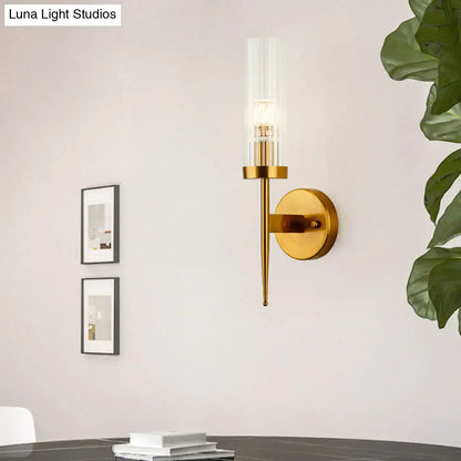 Postmodern gold ribbed glass wall sconce stairway light