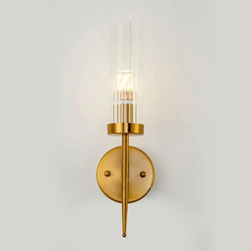Postmodern gold ribbed glass wall sconce stairway light