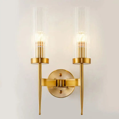 Postmodern gold ribbed glass wall sconce stairway light