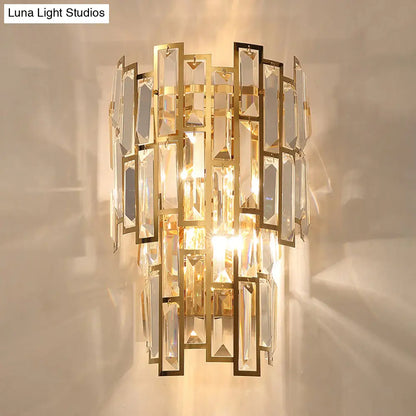 DecorBites™ Postmodern Gold Sconce with Crystal Rectangle Shade - 2 Bulbs - Living Room Wall Lamp