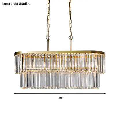 Postmodern gold two tier crystal oval island ceiling light dining room