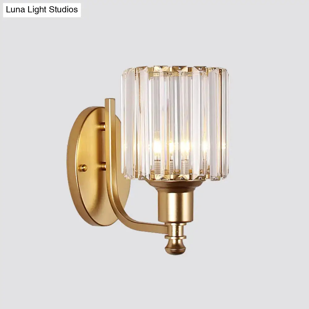 Postmodern gold wall lamp with prismatic crystal shade bedroom sconce