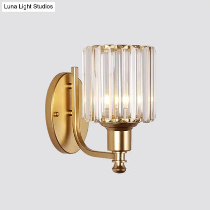 Postmodern gold wall lamp with prismatic crystal shade bedroom sconce