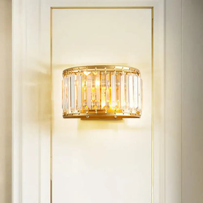 Postmodern gold wall lamp with prismatic crystal shade bedroom sconce
