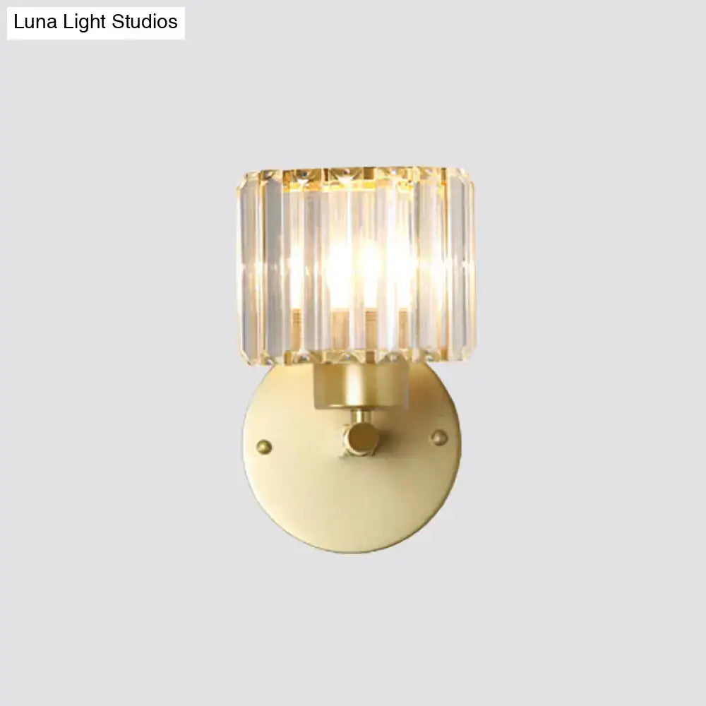 Postmodern gold wall lamp with prismatic crystal shade bedroom sconce
