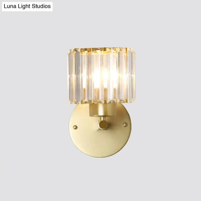 Postmodern gold wall lamp with prismatic crystal shade bedroom sconce