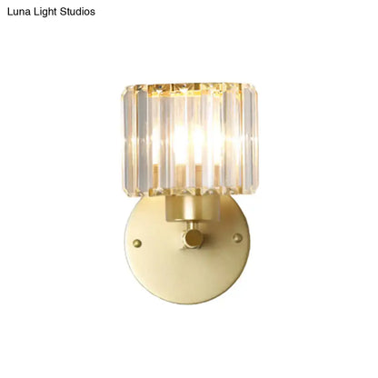 Postmodern gold wall lamp with prismatic crystal shade bedroom sconce