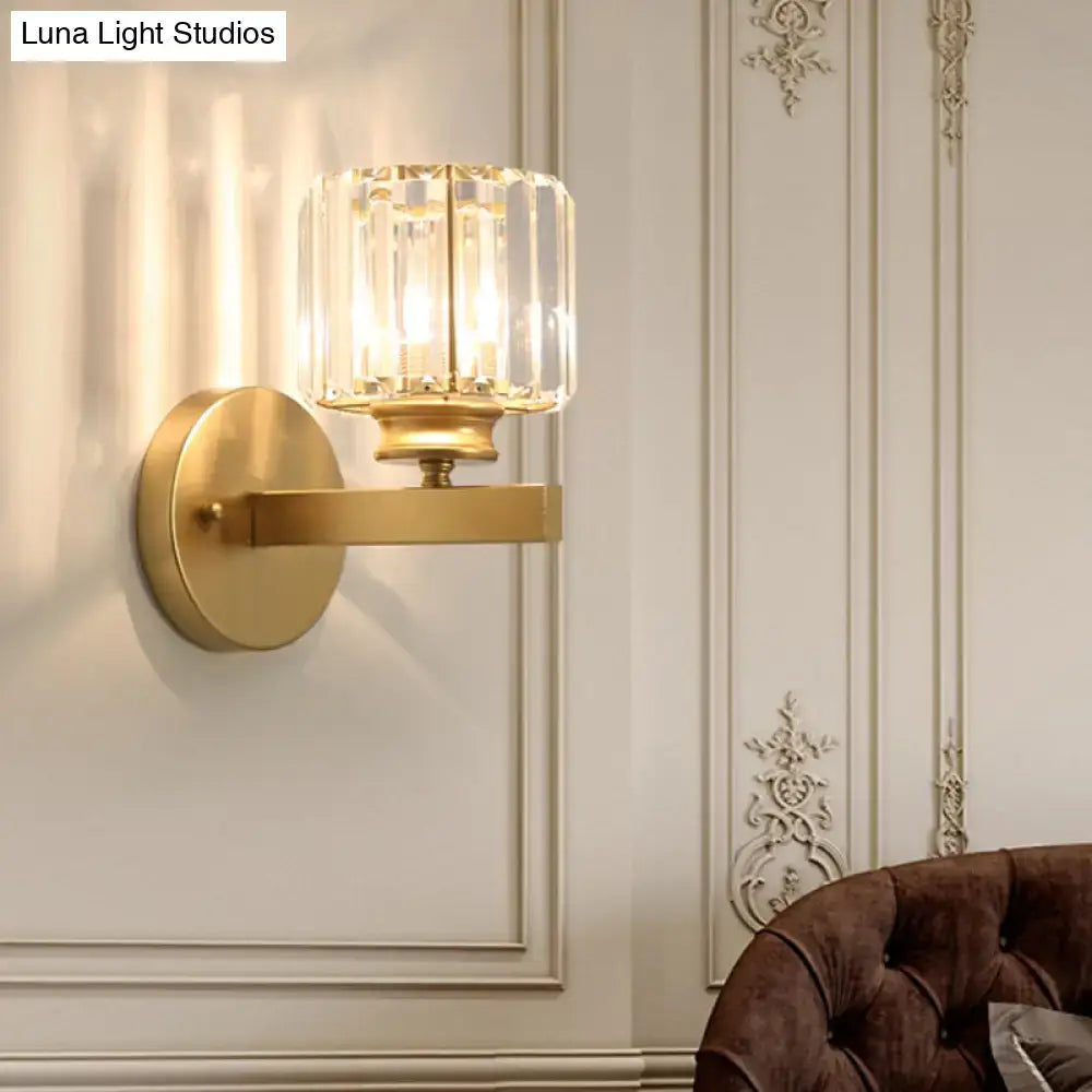 Postmodern gold wall lamp with prismatic crystal shade bedroom sconce