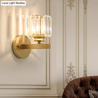 Postmodern gold wall lamp with prismatic crystal shade bedroom sconce