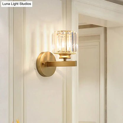 Postmodern gold wall lamp with prismatic crystal shade bedroom sconce