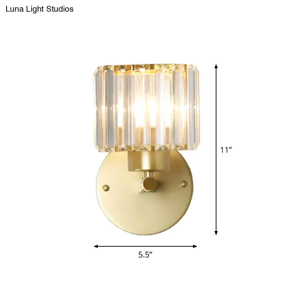 Postmodern gold wall lamp with prismatic crystal shade bedroom sconce