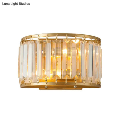 Postmodern gold wall lamp with prismatic crystal shade bedroom sconce