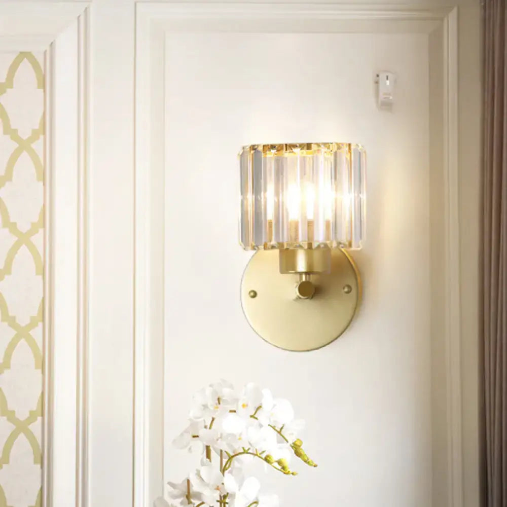 Postmodern gold wall lamp with prismatic crystal shade bedroom sconce
