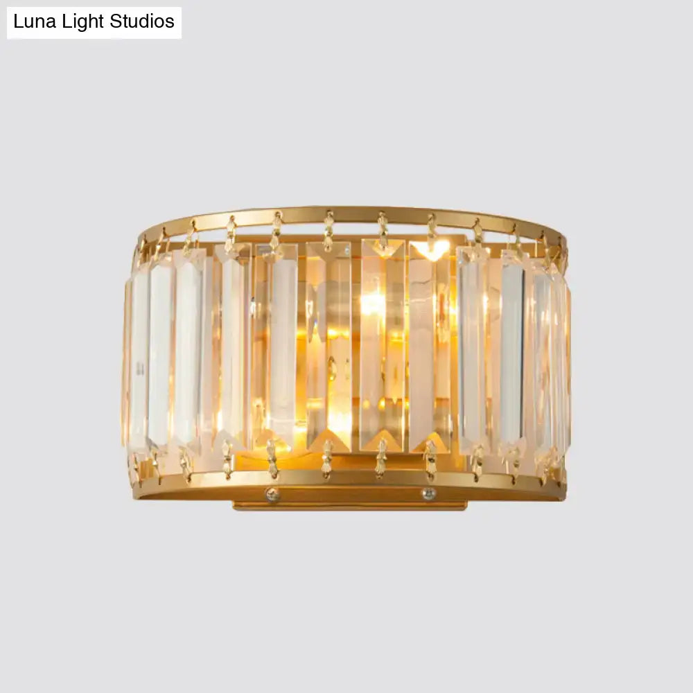 Postmodern gold wall lamp with prismatic crystal shade bedroom sconce