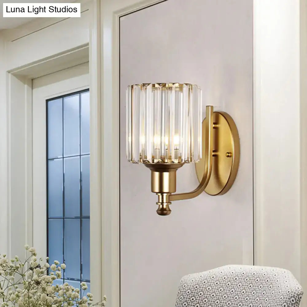 Postmodern gold wall lamp with prismatic crystal shade bedroom sconce
