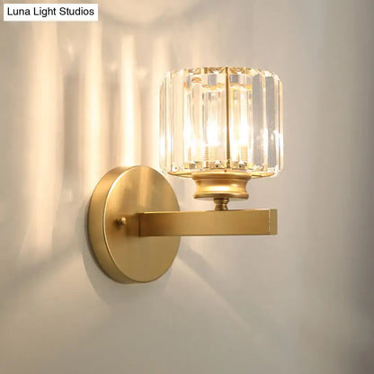 Postmodern gold wall lamp with prismatic crystal shade bedroom sconce