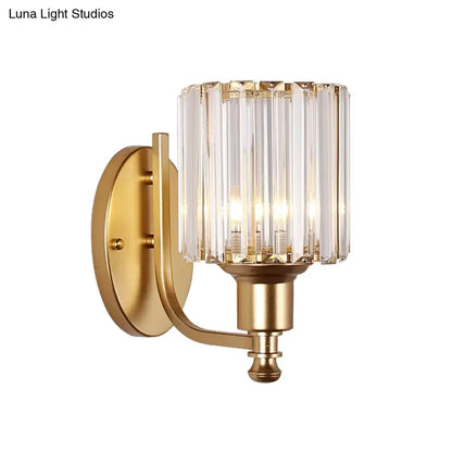 Postmodern gold wall lamp with prismatic crystal shade bedroom sconce