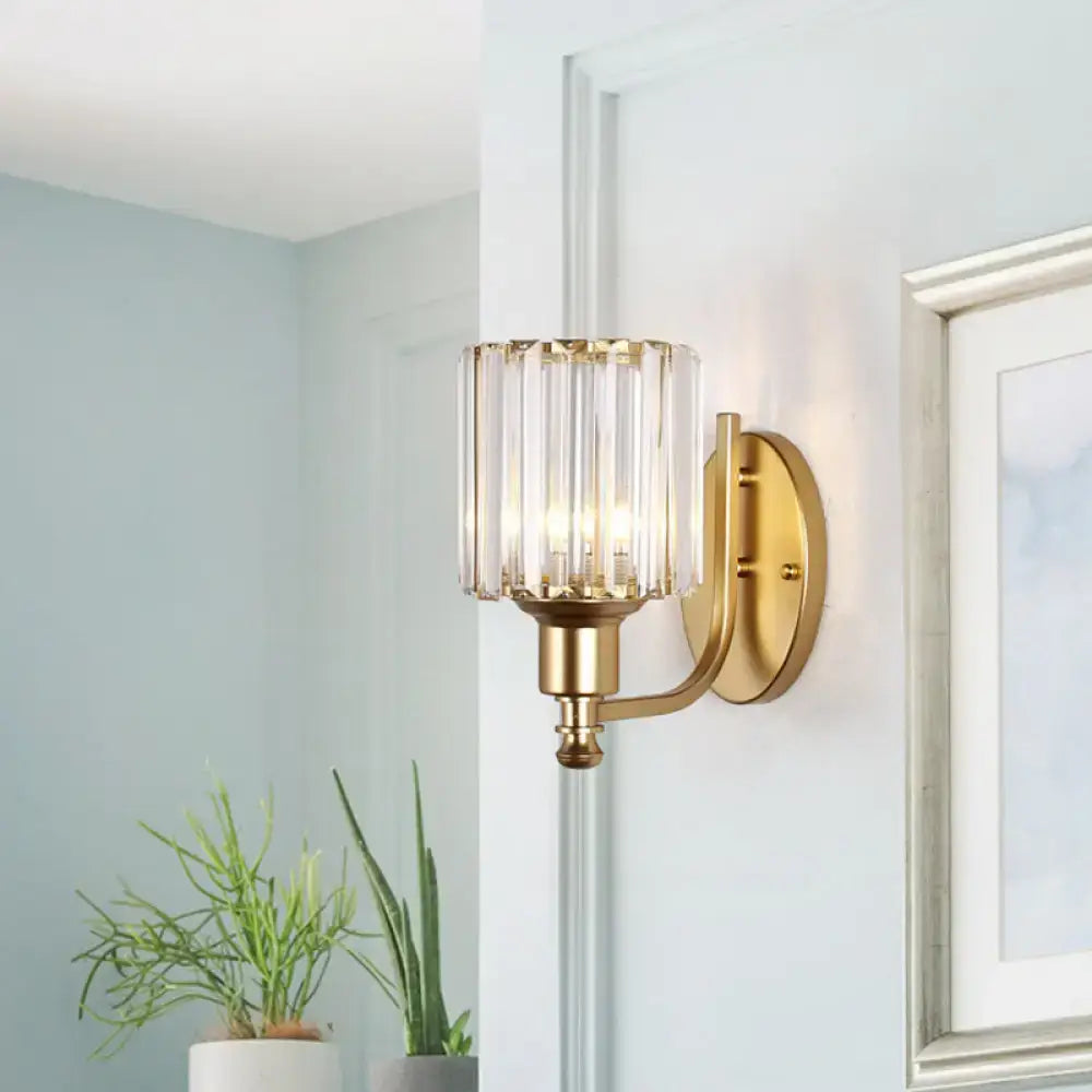 Postmodern gold wall lamp with prismatic crystal shade bedroom sconce