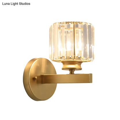Postmodern gold wall lamp with prismatic crystal shade bedroom sconce