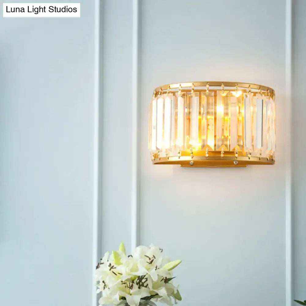 Postmodern gold wall lamp with prismatic crystal shade bedroom sconce