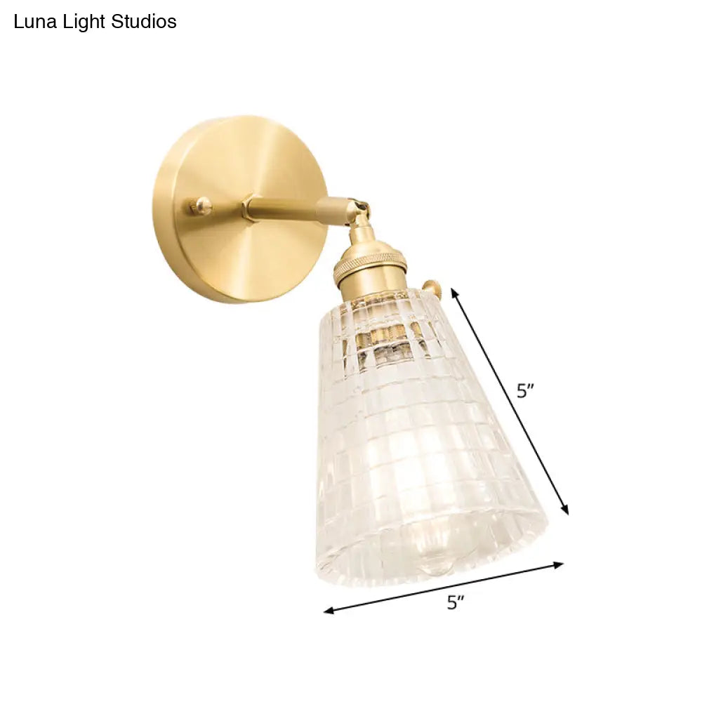 DecorBites™ Postmodern Gold Wall Light with Clear Ribbed Glass - Conical Design, Rotating Feature, 1 Light Kit