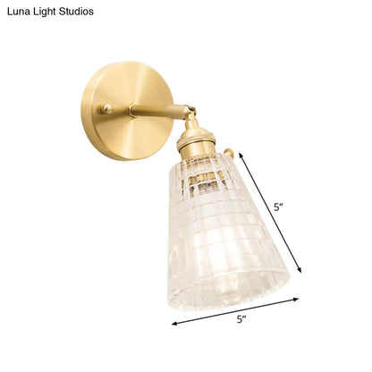 DecorBites™ Postmodern Gold Wall Light with Clear Ribbed Glass - Conical Design, Rotating Feature, 1 Light Kit