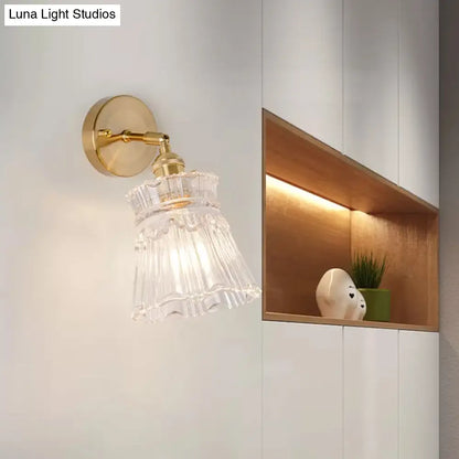 DecorBites™ Postmodern Gold Wall Light with Clear Ribbed Glass - Conical Design, Rotating Feature, 1 Light Kit