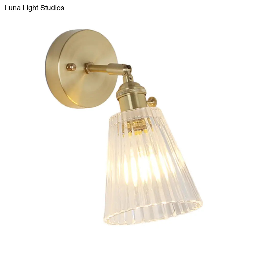 DecorBites™ Postmodern Gold Wall Light with Clear Ribbed Glass - Conical Design, Rotating Feature, 1 Light Kit