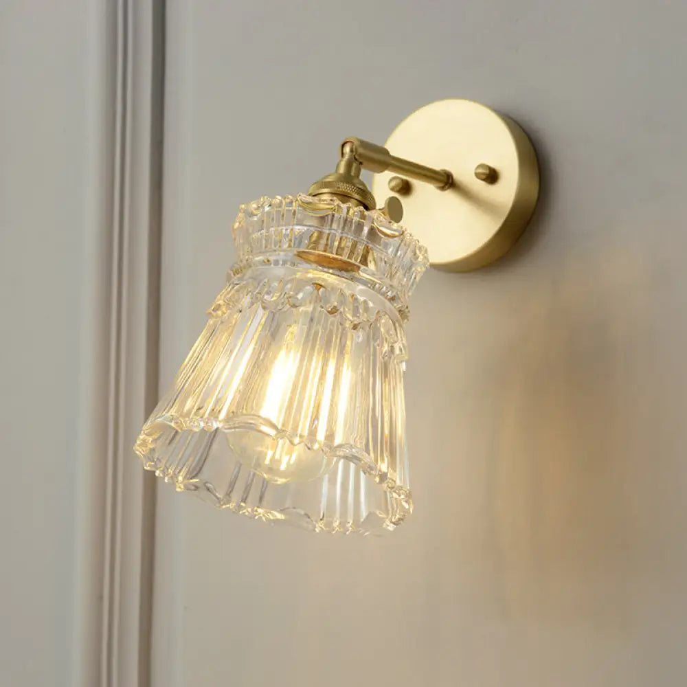 DecorBites™ Postmodern Gold Wall Light with Clear Ribbed Glass - Conical Design, Rotating Feature, 1 Light Kit