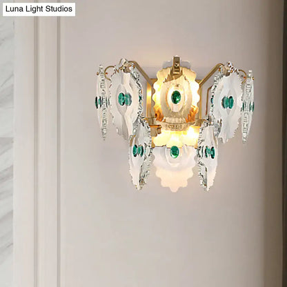 Postmodern green gold gem crystal wall sconce bedroom light