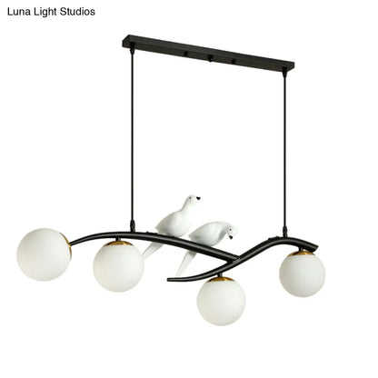DecorBites™ Postmodern Island Lamp Tree Branch Hanging Light with Glass Shades and Bird Deco – 4-Bulb Design