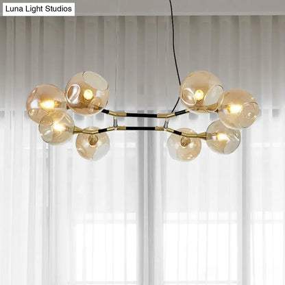 DecorBites™ Postmodern Island Lighting: Amber Ball Pendant Lamp with Adjustable Cord - 8 Lights Glass