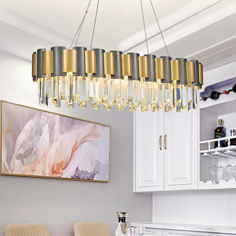 DecorBites™ Postmodern K9 Crystal Linear Island Light with 10 Bulbs - Black and Gold Dining Room Hanging Lamp