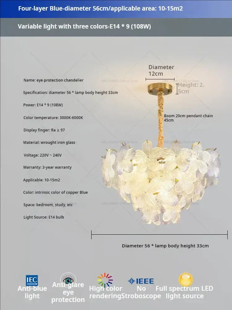 Postmodern lavender & white glass flower princess pendant light bedroom
