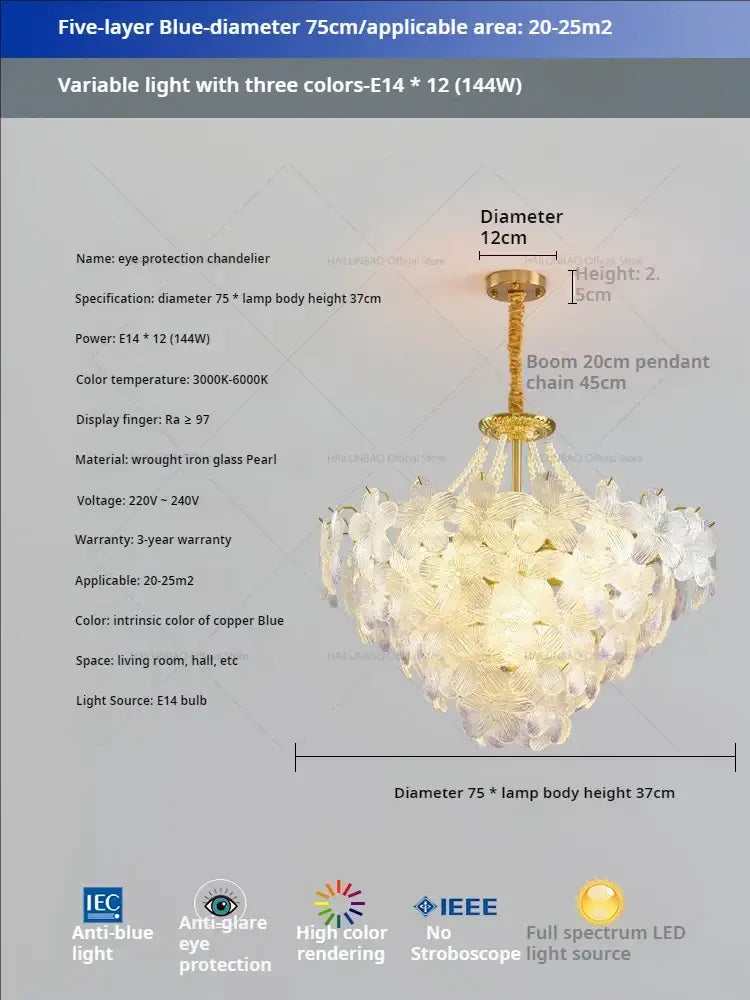 Postmodern lavender & white glass flower princess pendant light bedroom