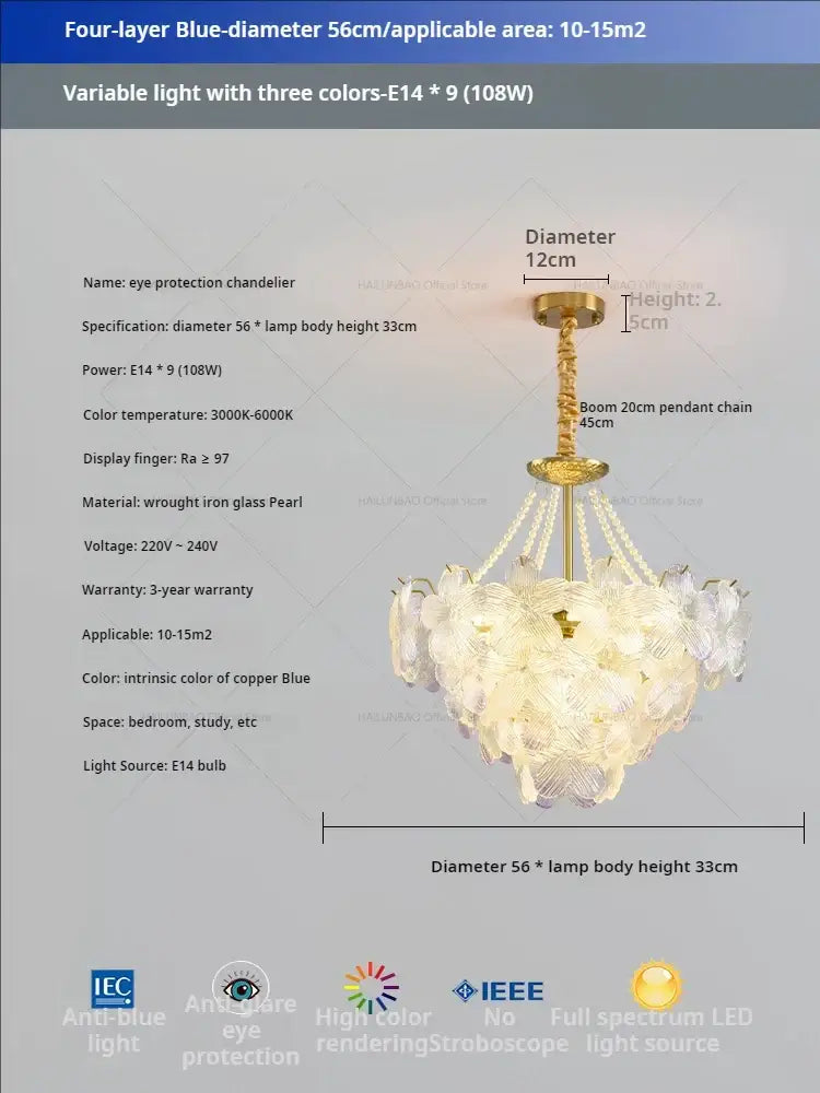 Postmodern lavender & white glass flower princess pendant light bedroom