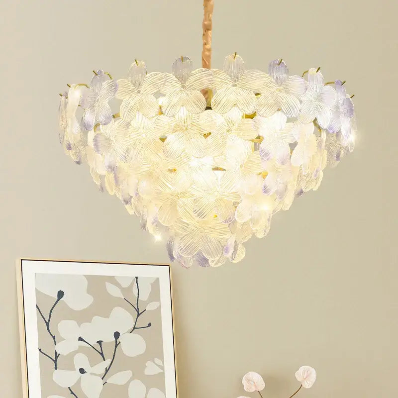 Postmodern lavender & white glass flower princess pendant light bedroom