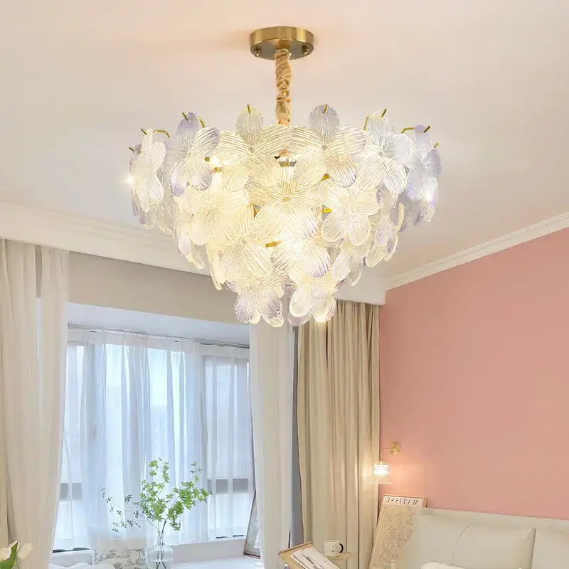 Postmodern lavender & white glass flower princess pendant light bedroom