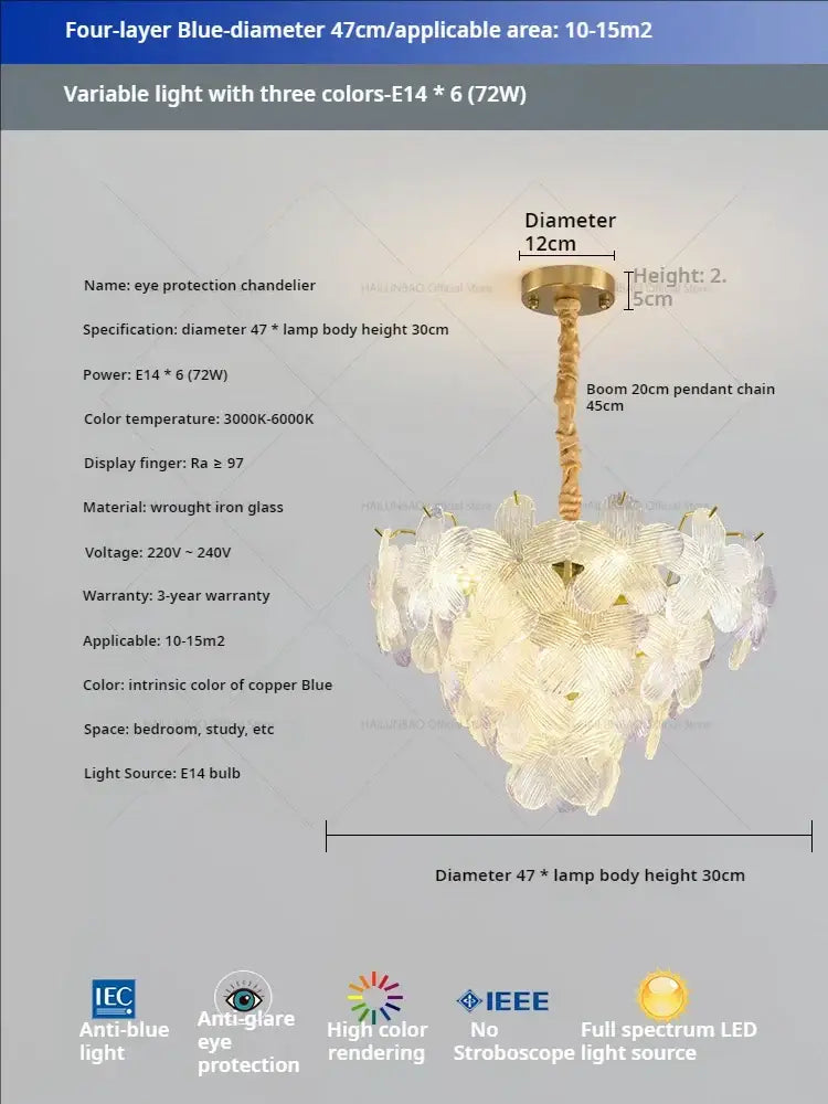 Postmodern lavender & white glass flower princess pendant light bedroom